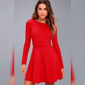 LULUS FOREVER CHIC RED LONG SLEEVE DRESS